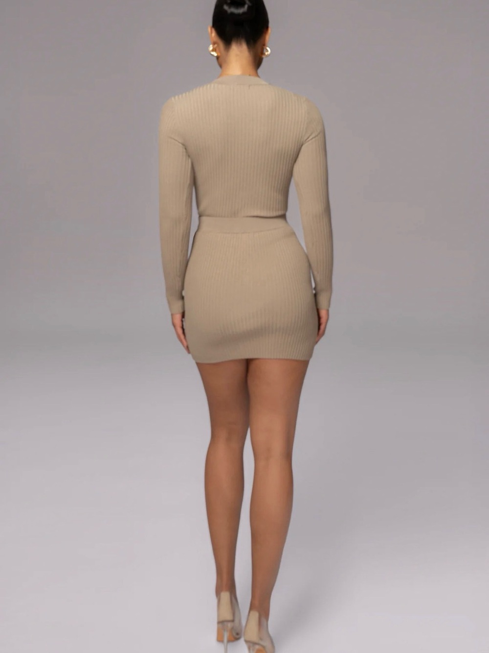 JLUXLABEL Taupe Jessy Ribbed Button-Accent Knit Set - Picture 5 of 10